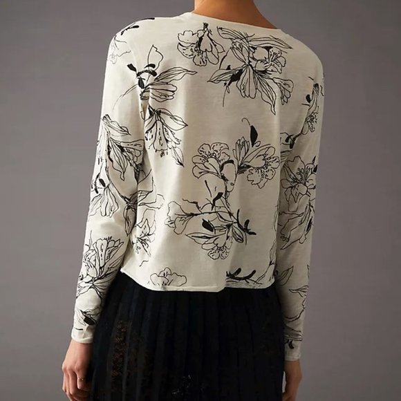 Maeve Long-Sleeve Printed Tee In Black and White - Picture 2 of 5